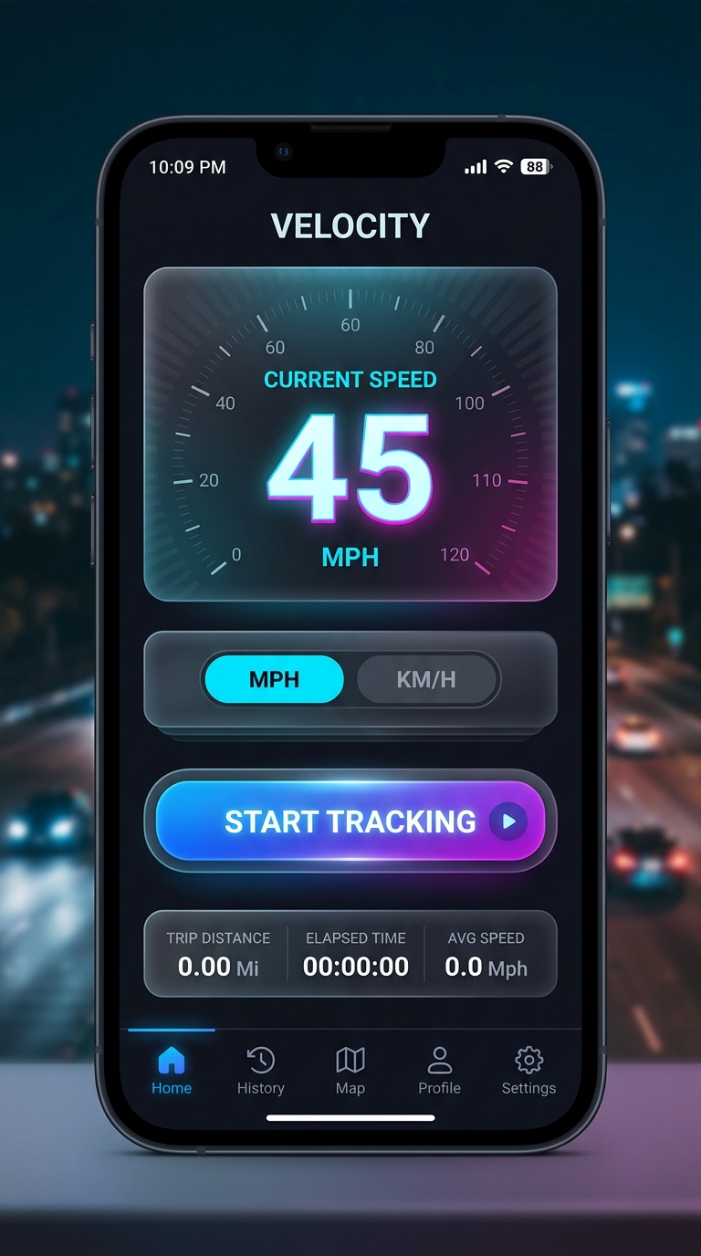 Mobile GPS Speedometer App Interface